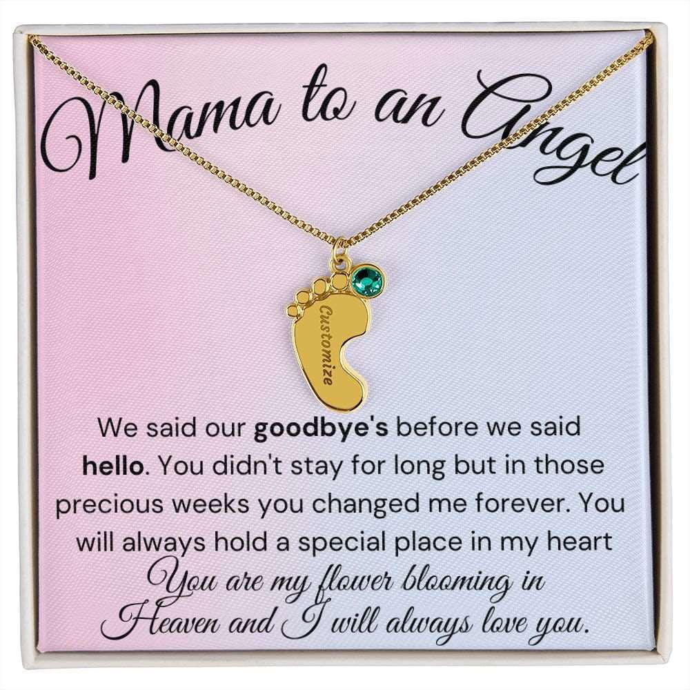 Mama to an Angel Baby Feet Necklace - We said our goodbye 1 Charm / 18K Yellow Gold Finish / Standard Box Jewelry Giftinum
