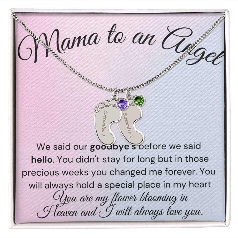 Mama to an Angel Baby Feet Necklace - We said our goodbye 2 Charms / Polished Stainless Steel / Standard Box Jewelry Giftinum