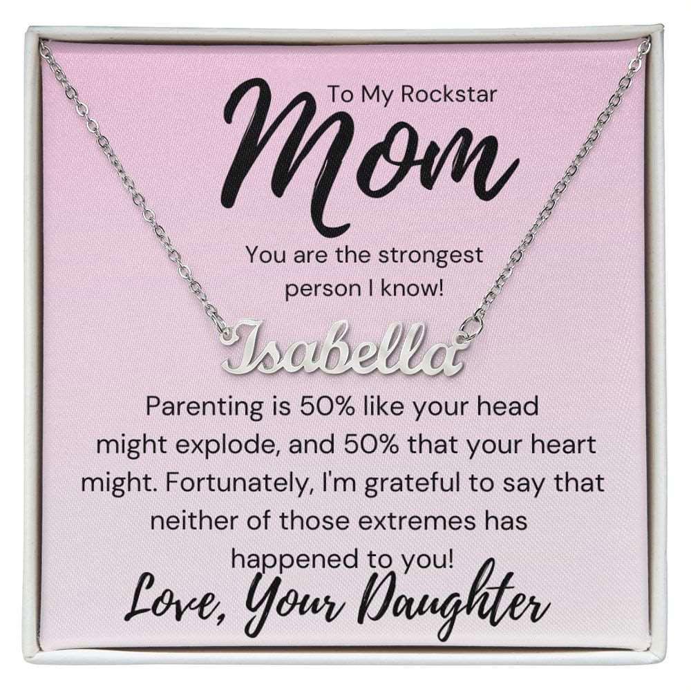 Mom Name Necklace - Head might explode Polished Stainless Steel / Two-Toned Box Jewelry Giftinum