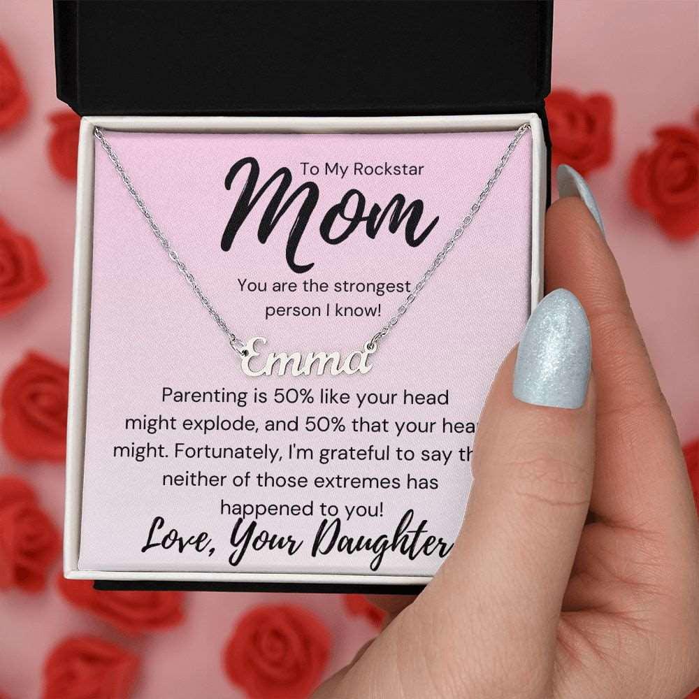 Mom Name Necklace - Head might explode Polished Stainless Steel / Two-Toned Box Jewelry Giftinum