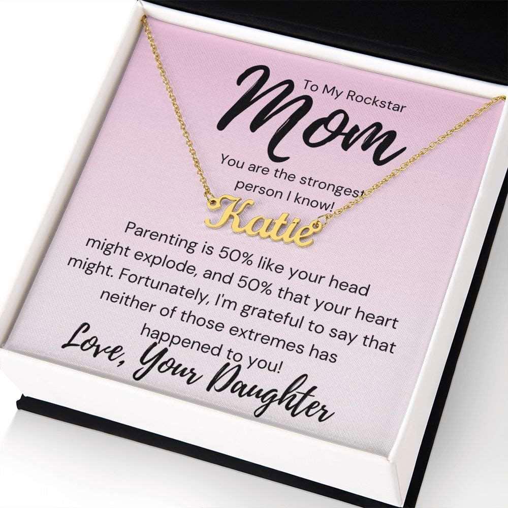 Mom Name Necklace - Head might explode 18k Yellow Gold Finish / Two-Toned Box Jewelry Giftinum