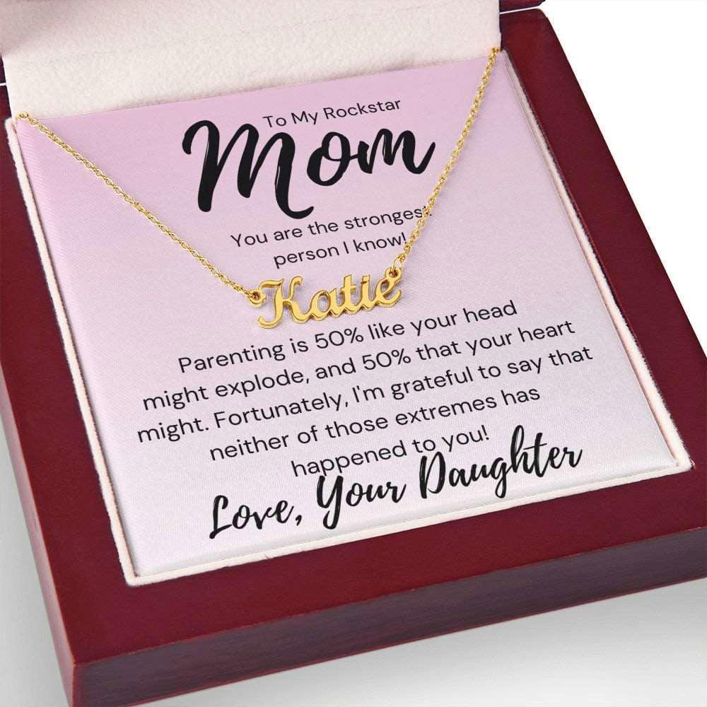 Mom Name Necklace - Head might explode 18k Yellow Gold Finish / Mahogany Box w/LED Jewelry Giftinum