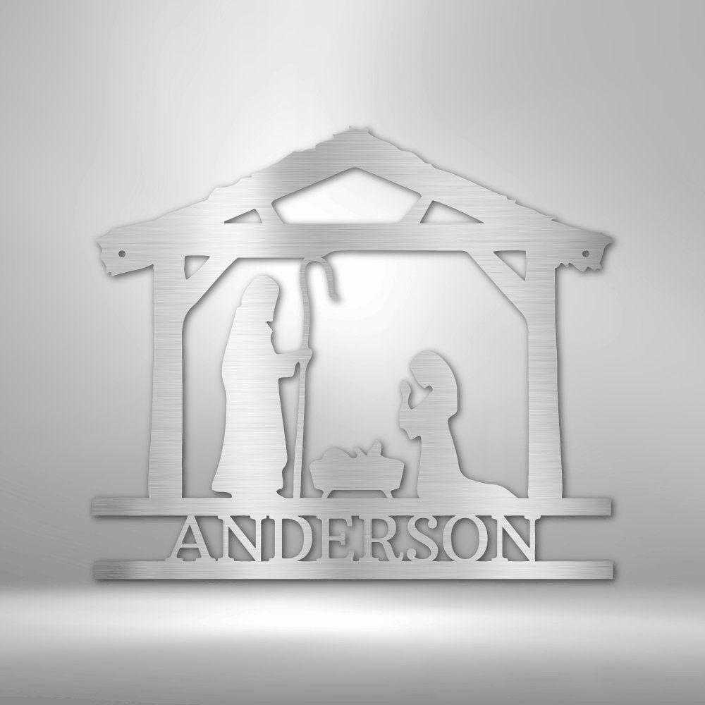 Nativity Simple Monogram - Steel Sign Silver / 12" Custom Giftinum