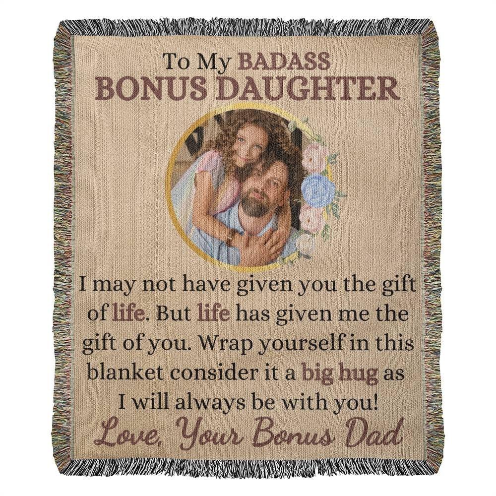 Photo Upload Badass Bonus Daughter Woven Blanket - Giftinum