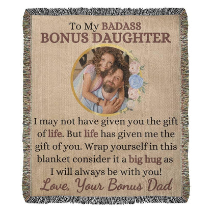 Photo Upload Badass Bonus Daughter Woven Blanket - Giftinum