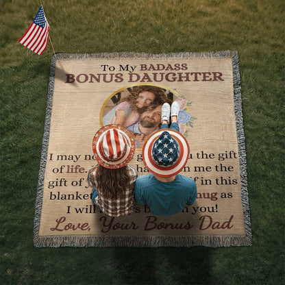 Photo Upload Badass Bonus Daughter Woven Blanket - Giftinum