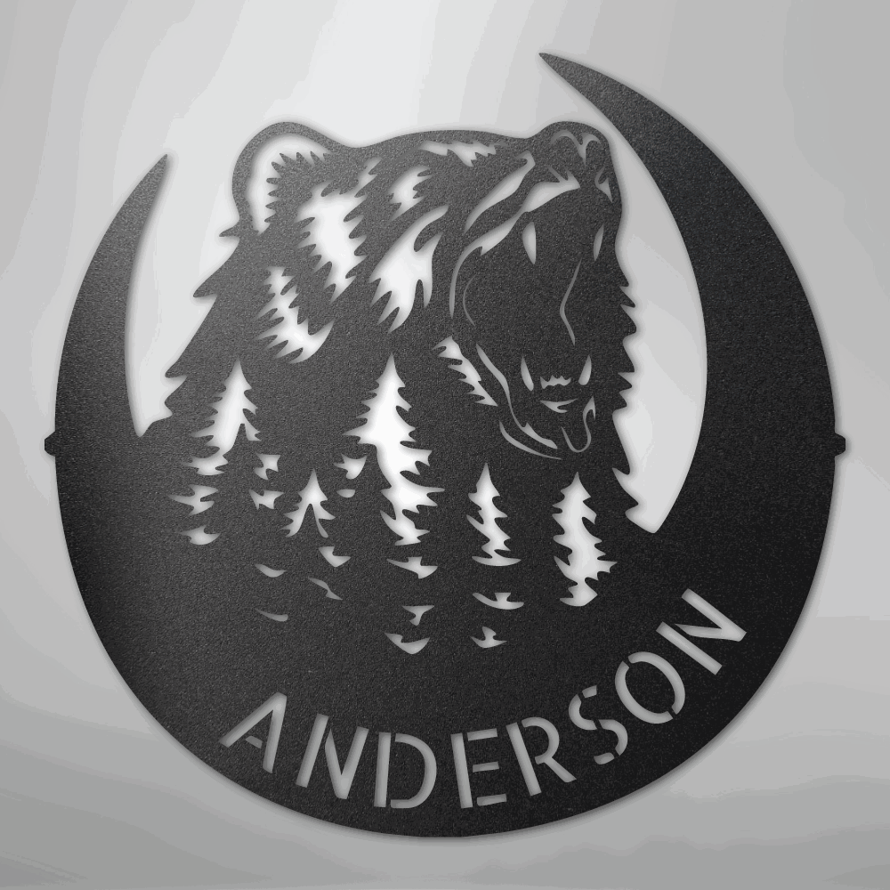 Roaring Bear Monogram - Steel Sign - Giftinum