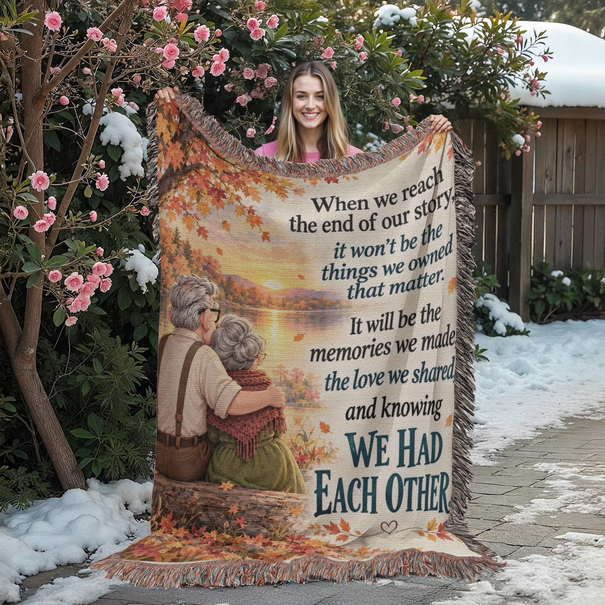 Romantic Autumn Love Story Woven Blanket Keepsake - Giftinum