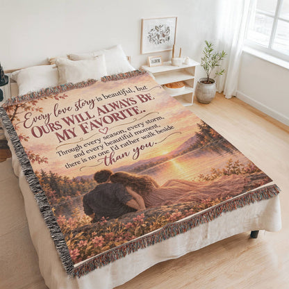 Romantic Love Story Woven Blanket with Sunset Couple Design - Giftinum