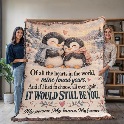 Romantic Penguin Love Quote Woven Blanket for Couples - Giftinum