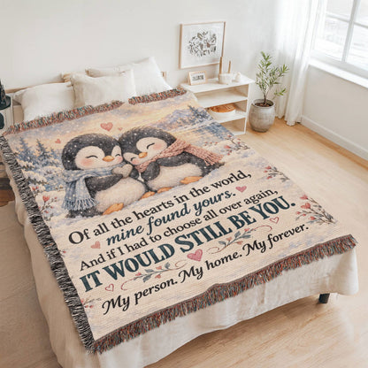 Romantic Penguin Love Quote Woven Blanket for Couples - Giftinum