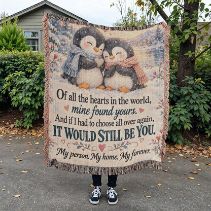 Romantic Penguin Love Quote Woven Blanket for Couples - Giftinum