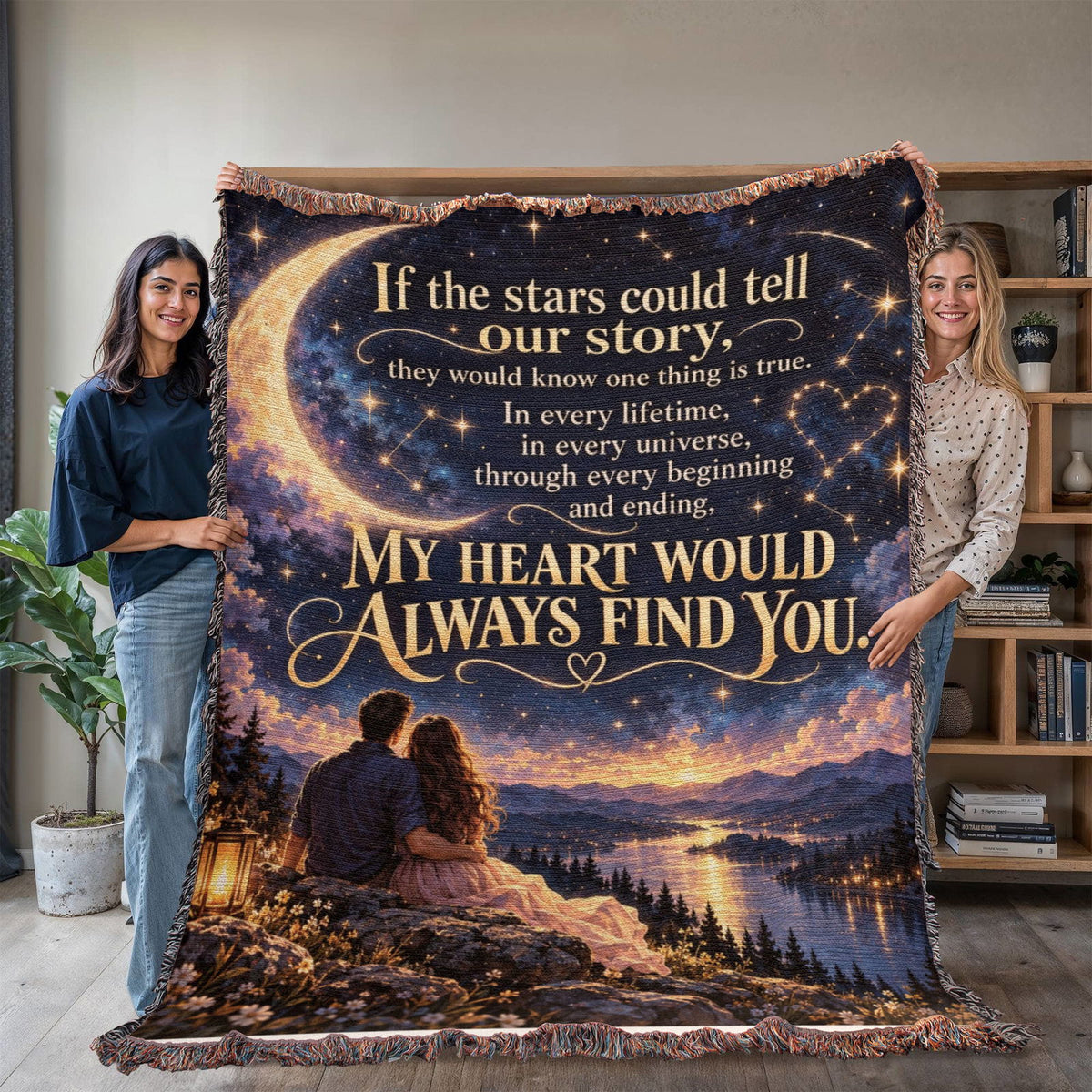 Romantic Stars and Moon Love Story Woven Blanket - Giftinum