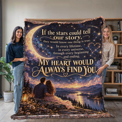 Romantic Stars and Moon Love Story Woven Blanket - Giftinum