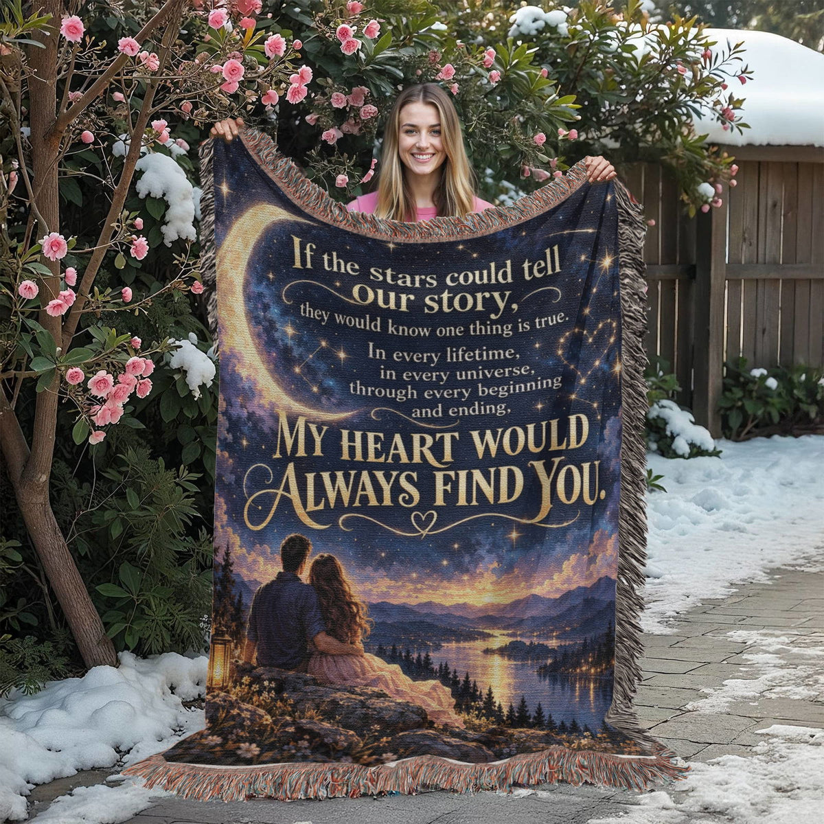 Romantic Stars and Moon Love Story Woven Blanket - Giftinum
