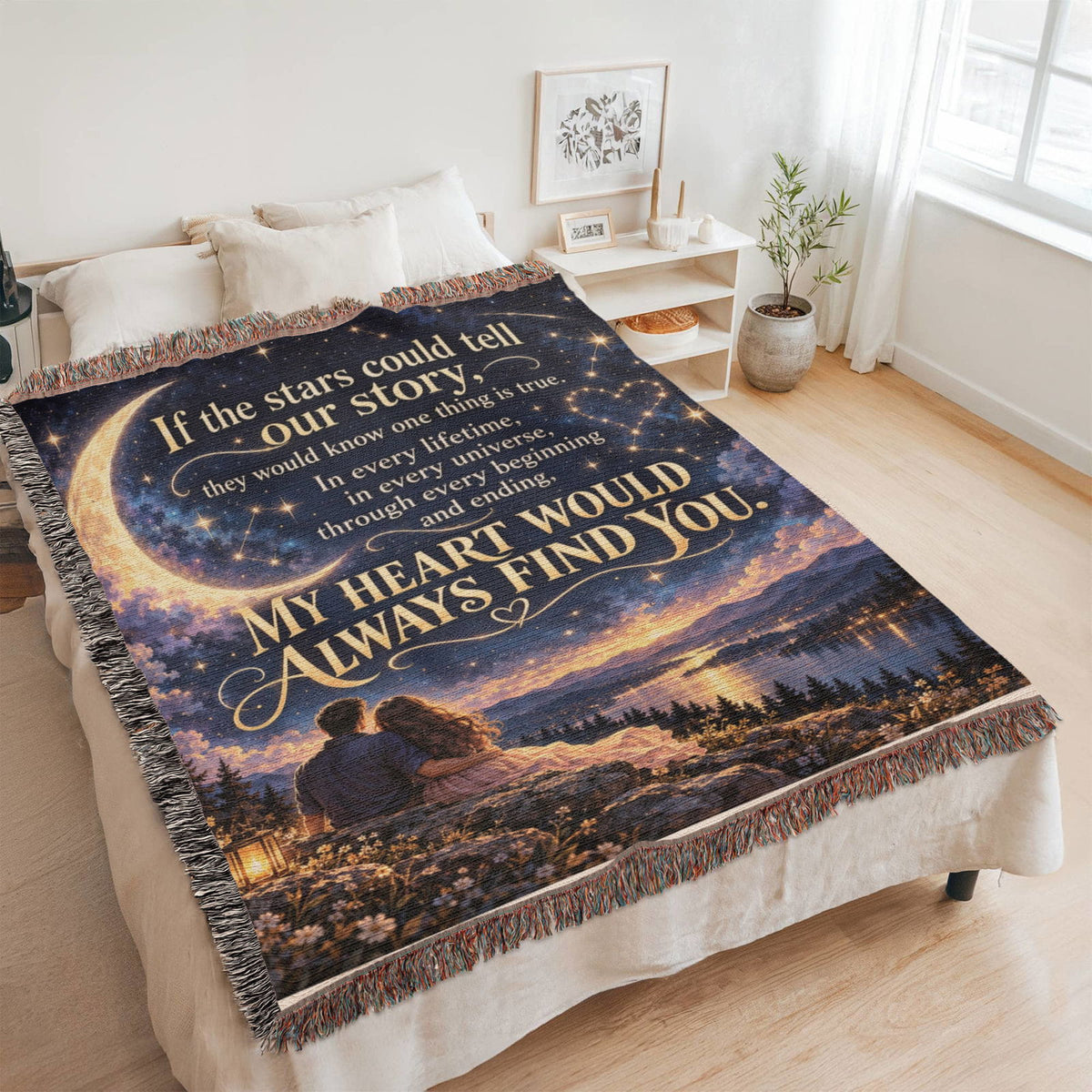 Romantic Stars and Moon Love Story Woven Blanket - Giftinum
