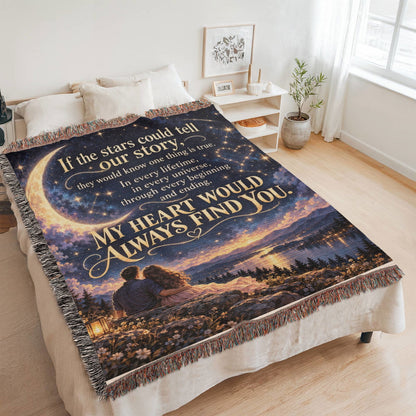 Romantic Stars and Moon Love Story Woven Blanket - Giftinum