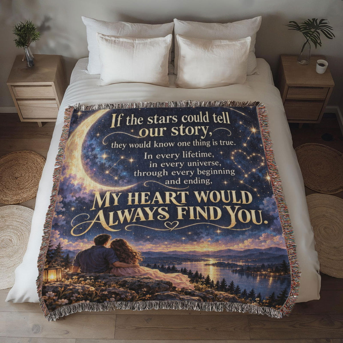 Romantic Stars and Moon Love Story Woven Blanket - Giftinum