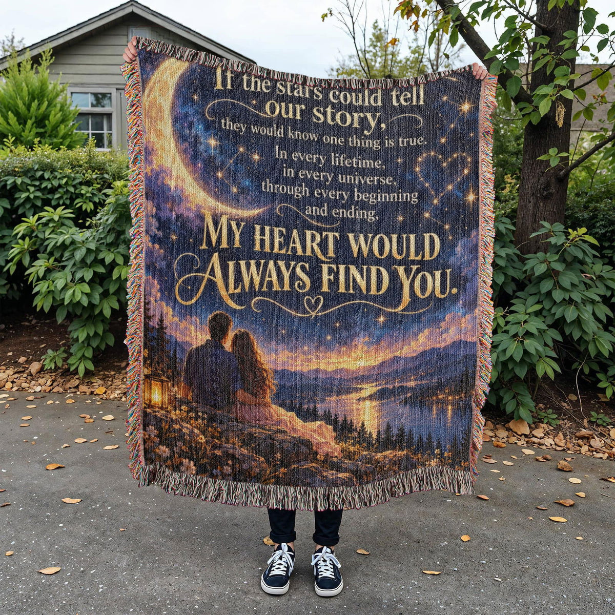 Romantic Stars and Moon Love Story Woven Blanket - Giftinum