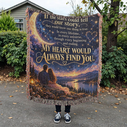 Romantic Stars and Moon Love Story Woven Blanket - Giftinum