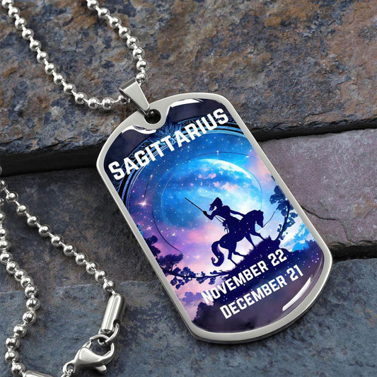 Sagittarius Zodiac Dog Tag Necklace Military Chain (Silver) / No Jewelry Giftinum