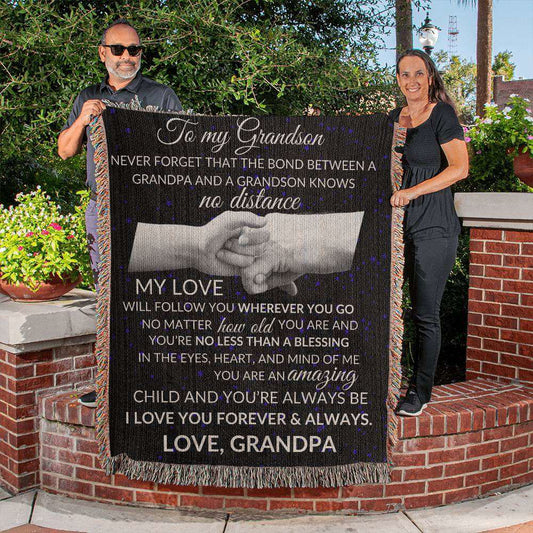 To Grandson Woven Blanket from Grandpa - Bond knows no distance - Giftinum