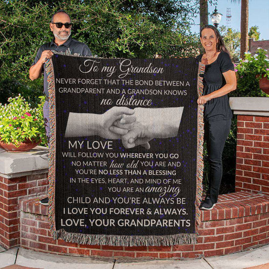 To Grandson Woven Blanket from Grandparents - Bond knows no distance - Giftinum
