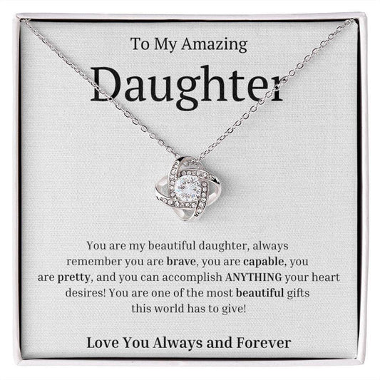 To My Amazing Daughter Love Knot Necklace - You are my beautiful daughter 14K White Gold Finish / Two-Toned Box Jewelry Giftinum