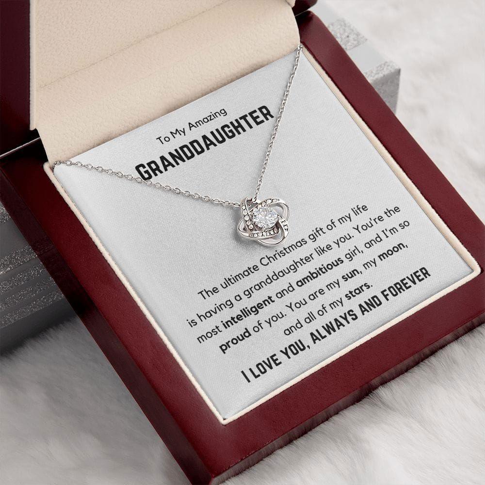 To My Amazing Granddaughter Love Knot Necklace- the ultimate Christmas gift 14K White Gold Finish / Luxury Box Jewelry Giftinum