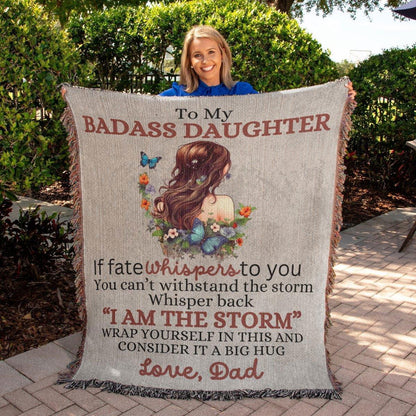 To My Badass Daughter Heirloom Woven Blanket - Giftinum