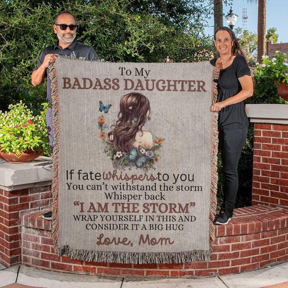 To My Badass Daughter Heirloom Woven Blanket - Giftinum