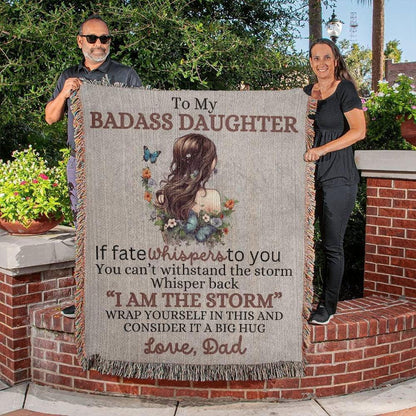 To My Badass Daughter Heirloom Woven Blanket - Giftinum