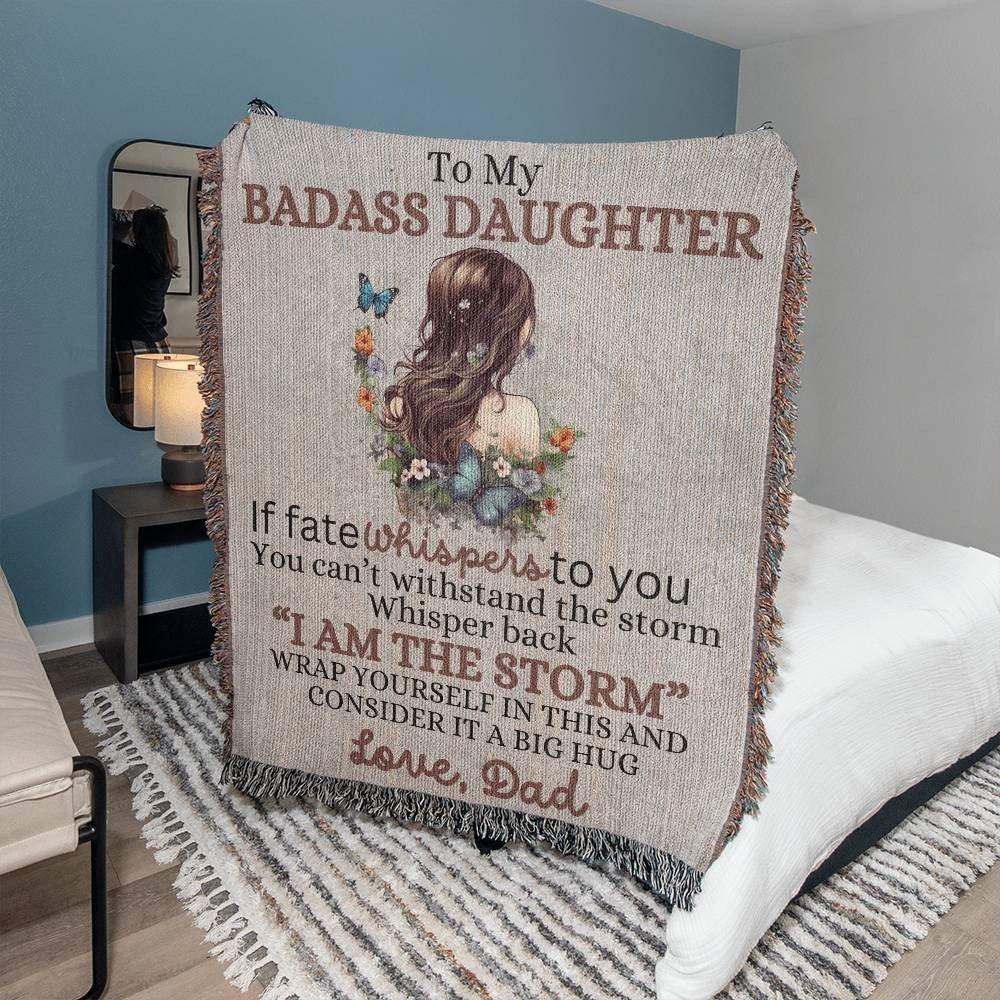 To My Badass Daughter Heirloom Woven Blanket - Giftinum