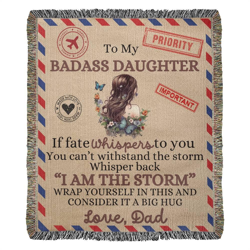 To My Badass Daughter Heirloom Woven Blanket - Giftinum