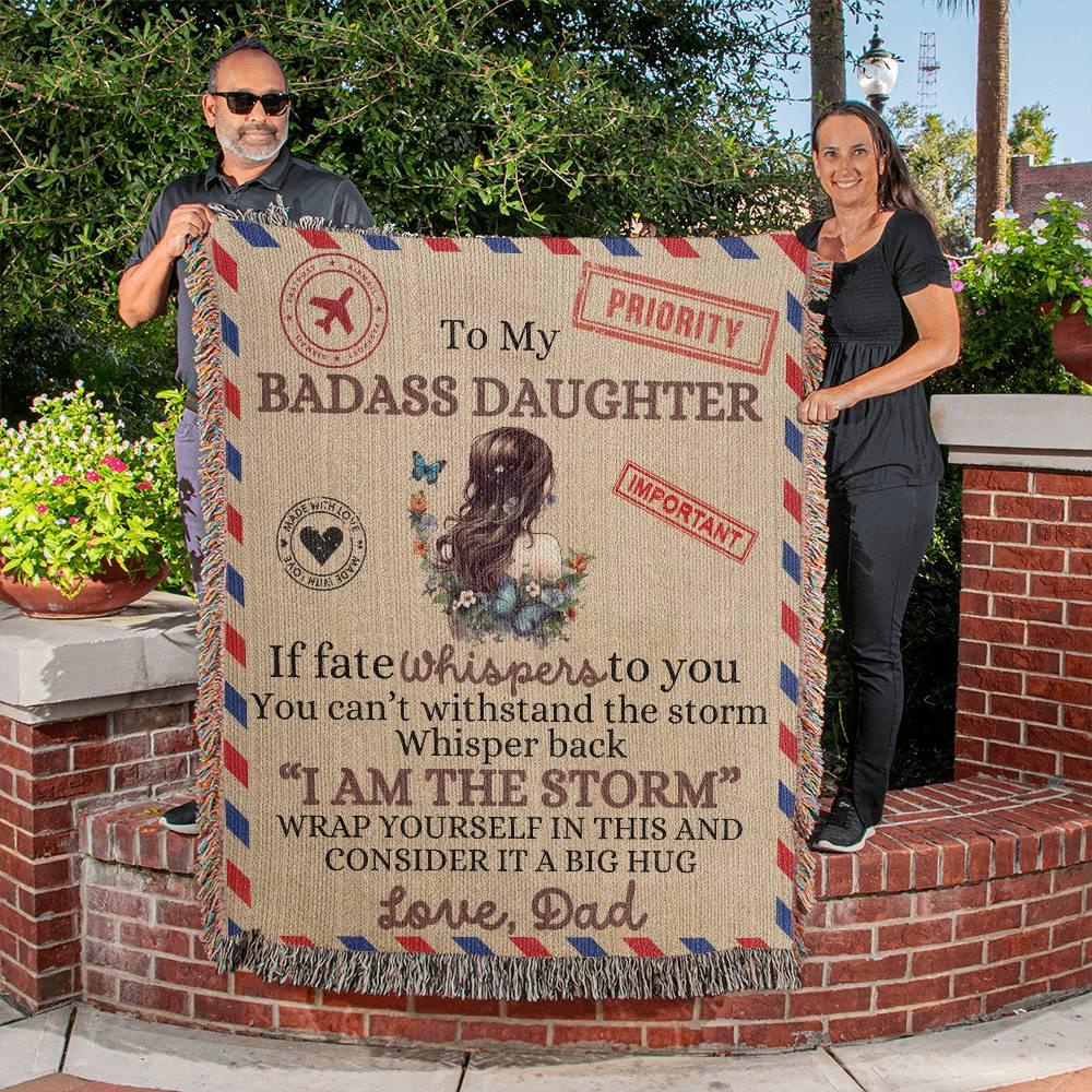 To My Badass Daughter Heirloom Woven Blanket - Giftinum