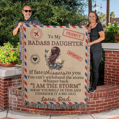To My Badass Daughter Heirloom Woven Blanket - Giftinum