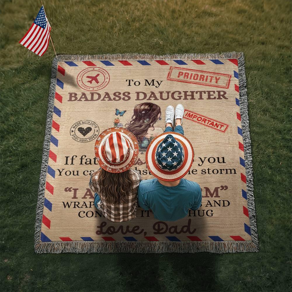 To My Badass Daughter Heirloom Woven Blanket - Giftinum