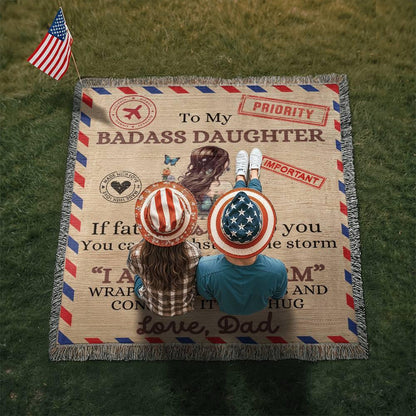 To My Badass Daughter Heirloom Woven Blanket - Giftinum