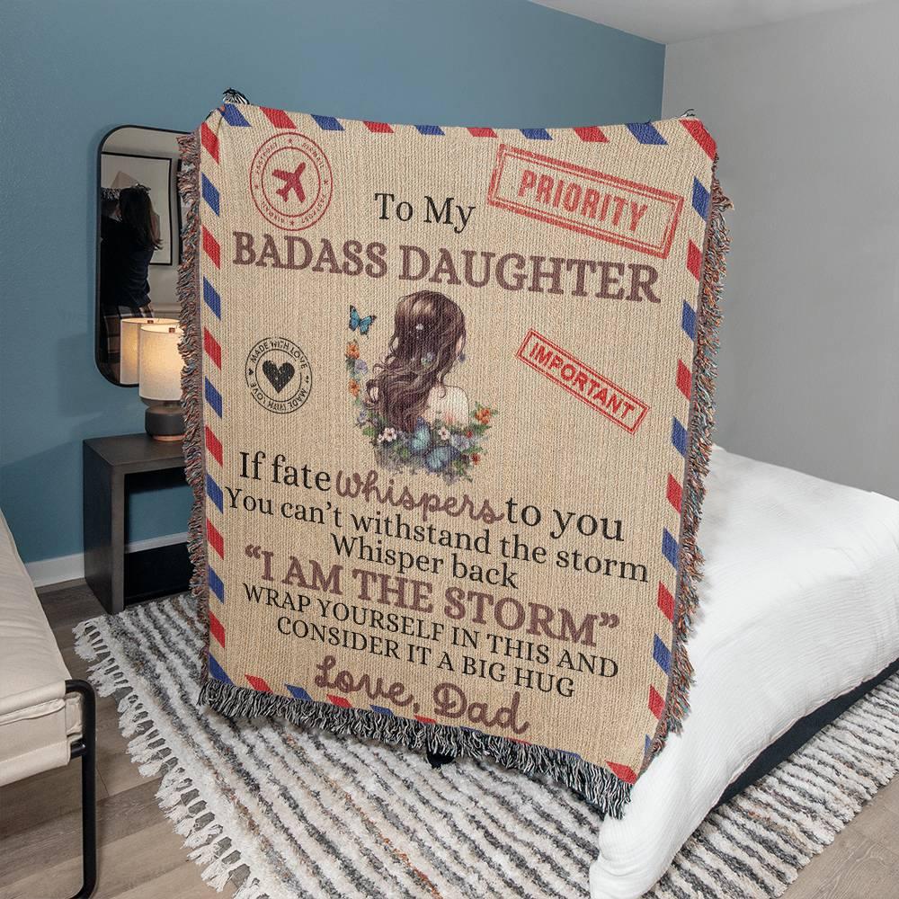 To My Badass Daughter Heirloom Woven Blanket - Giftinum