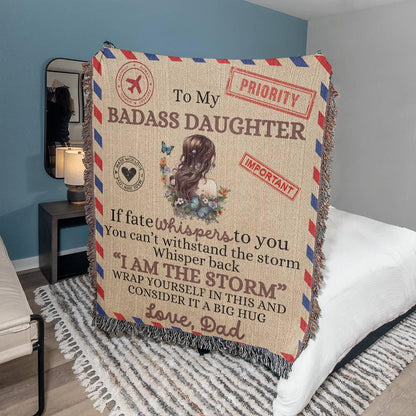 To My Badass Daughter Heirloom Woven Blanket - Giftinum
