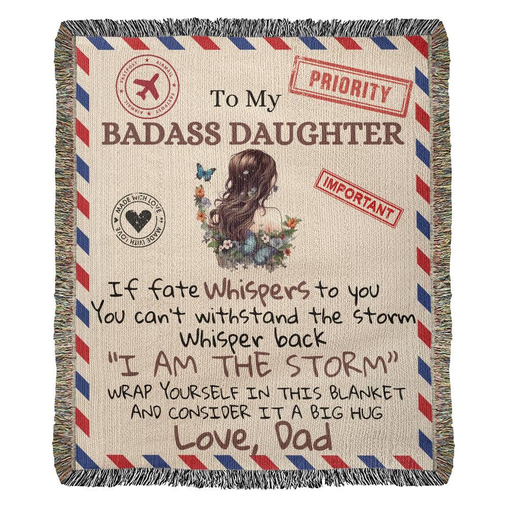 To My Badass Daughter Heirloom Woven Blanket - Giftinum