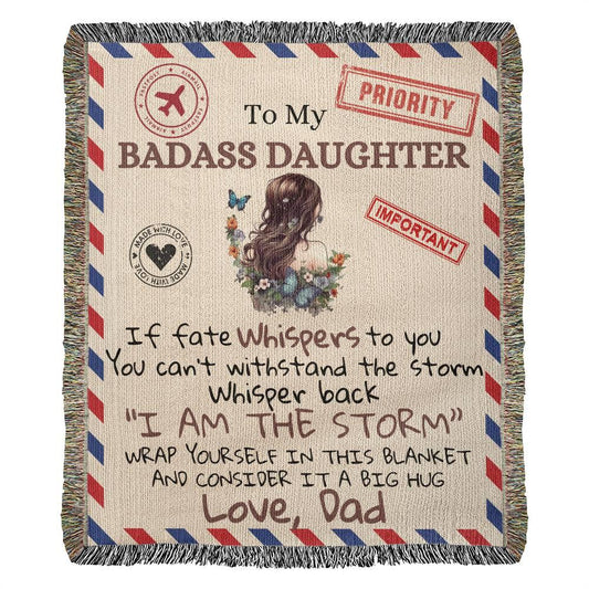 To My Badass Daughter Heirloom Woven Blanket - Giftinum