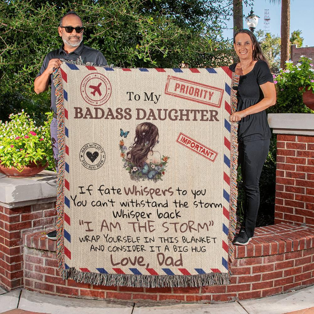 To My Badass Daughter Heirloom Woven Blanket - Giftinum