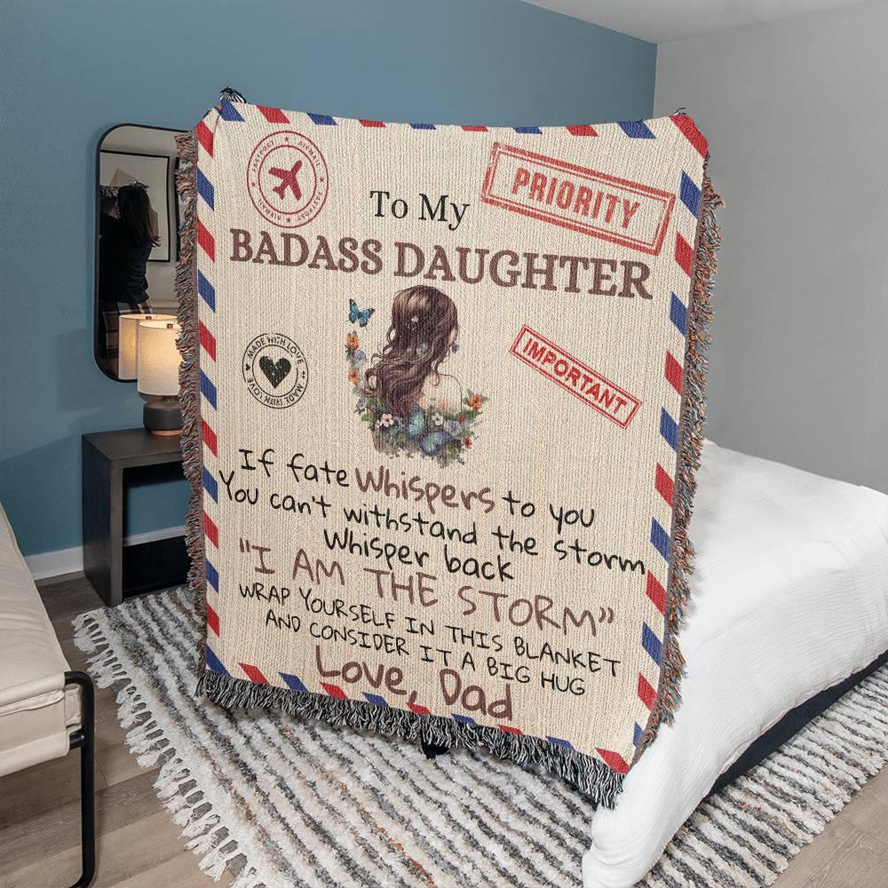 To My Badass Daughter Heirloom Woven Blanket - Giftinum