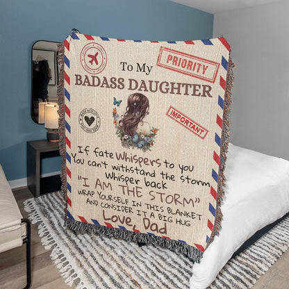 To My Badass Daughter Heirloom Woven Blanket - Giftinum
