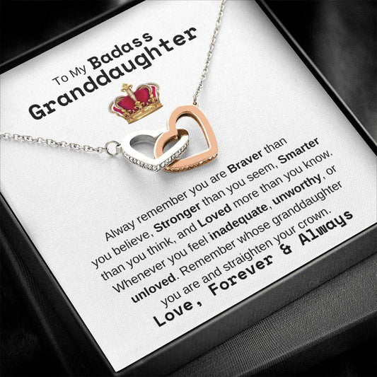 To My Badass Granddaughter - Always Remember - Necklace Polished Stainless Steel & Rose Gold Finish / Two-Toned Box Jewelry Giftinum