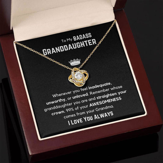 To My Badass Granddaughter Love Knot Necklace - Whenever you feel. 18K Yellow Gold Finish / Luxury Box w/LED Jewelry Giftinum