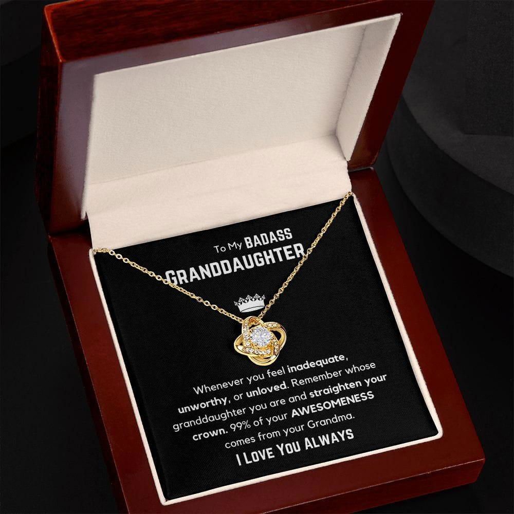 To My Badass Granddaughter Love Knot Necklace - Whenever you feel. 14K White Gold Finish / Two-Toned Box Jewelry Giftinum