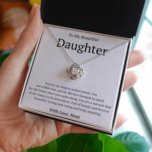 To My Beautiful Daughter From Mom Love Knot Necklace - You are my biggest achievement 14K White Gold Finish / Two-Toned Box Jewelry Giftinum