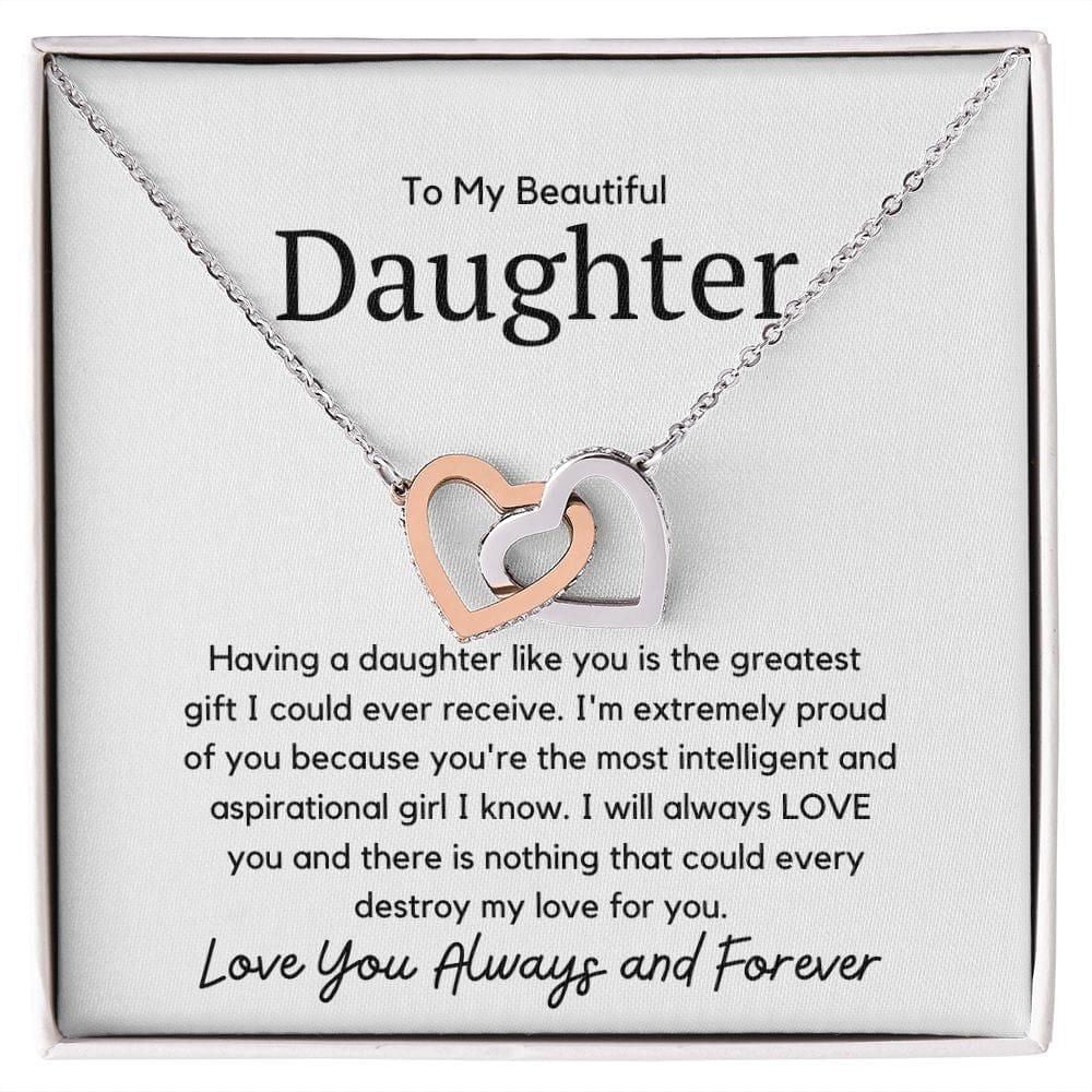 To My Beautiful Daughter Interlocking Necklace - Having daughter like you Polished Stainless Steel & Rose Gold Finish / Two-Toned Box Jewelry Giftinum